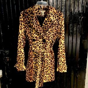 Leopard Print Belted Trench Coat